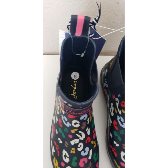 Joules Ankle Rain Boots Wellibob Navy Bees & Leopard Outdoor US 6 EU 37 UK 4 NWT - Picture 4 of 7